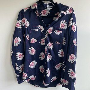 Express portofino shirt, floral, button up, blue and red, medium